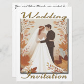 森の木々の中で愛を育むカップルの結婚式招待状 - 秋 招待状 (正面/裏面)