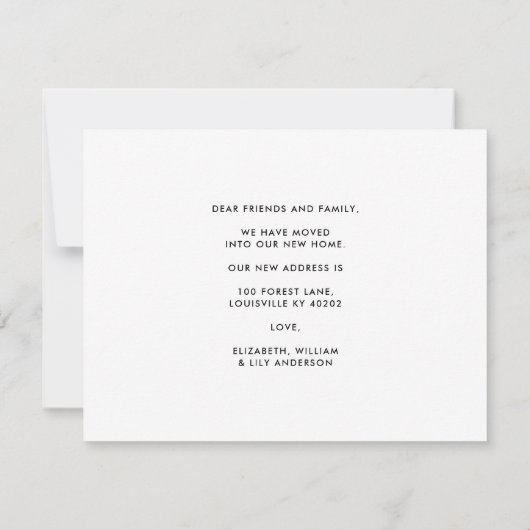 森の木々の新しい首の山を移動 案内状 (裏面)