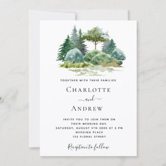 森の木々の森の緑結婚の 招待状 (正面)