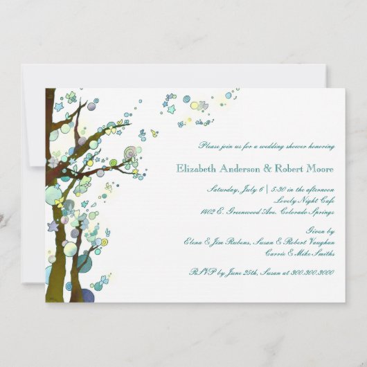 森の木々白結婚のカップルのシャワー 招待状 (裏面)