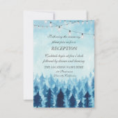 森の木々、森林、青い松の木のウェディングレセプション、 招待状 (正面)