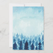 森の木々、森林、青い松の木 RSVP 招待状 (裏面)