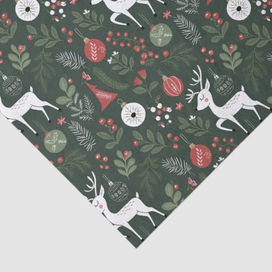 森の木に可愛いクリスマスディアー赤い緑 薄葉紙 (詳細)
