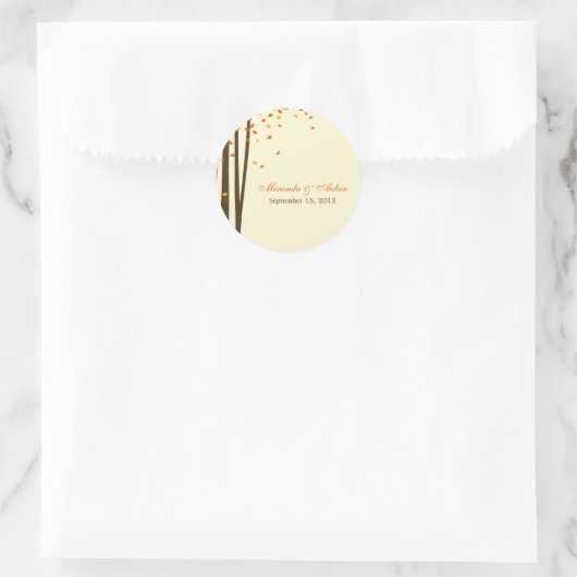 森の木の好意ステッカーまたは封筒用シール – オレンジ ラウンドシール (バッグ)