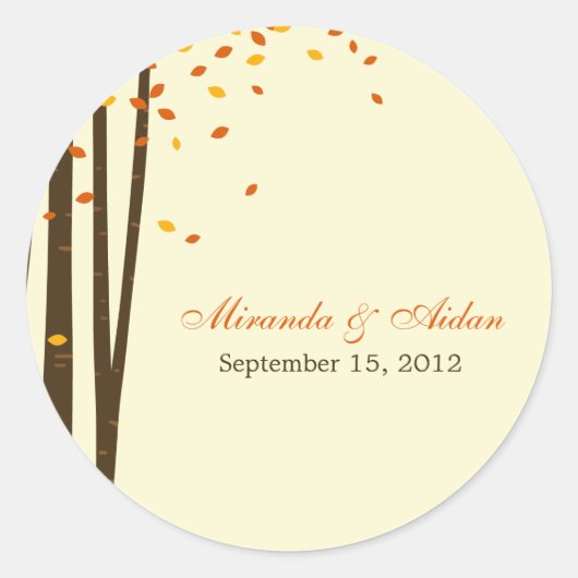 森の木の好意ステッカーまたは封筒用シール – オレンジ ラウンドシール (正面)