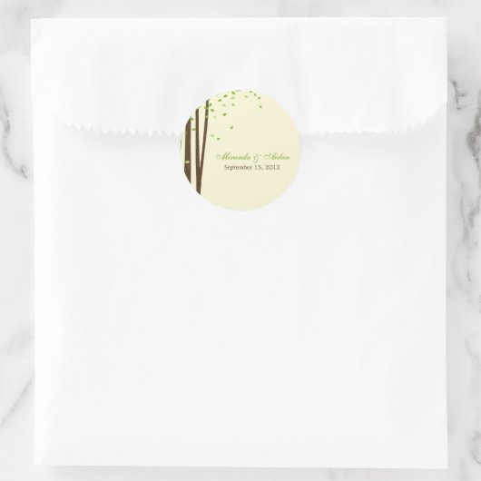 森の木の好意ステッカーまたは封筒用シール – 緑 ラウンドシール (バッグ)