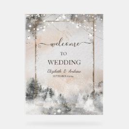 森の木の文字列ライト雪 アクリルサイン