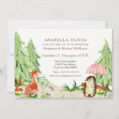 森の木の森のキツネとハリネズミの女の子のベビーシャワー 招待状 (正面)