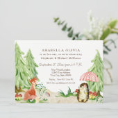 森の木の森のキツネとハリネズミの女の子のベビーシャワー 招待状 (スタンド正面)