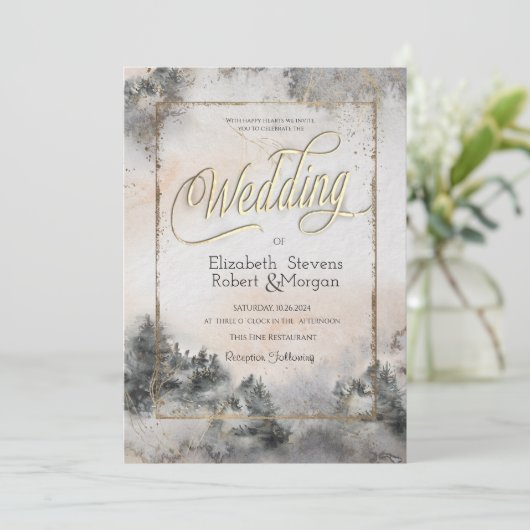 森の木の森の文字列のライト結婚ズ 招待状 (スタンド正面)