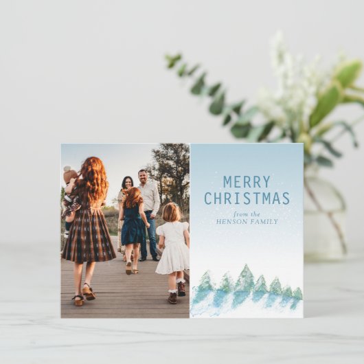 森の木の水の色芸術的家族の写真 シーズンカード (スタンド正面)