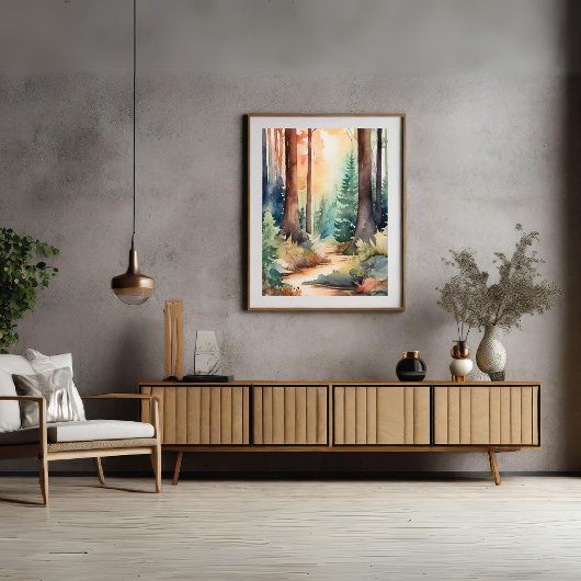 森の木の水彩画のポスター ポスター