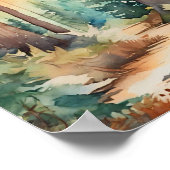 森の木の水彩画のポスター ポスター (角)