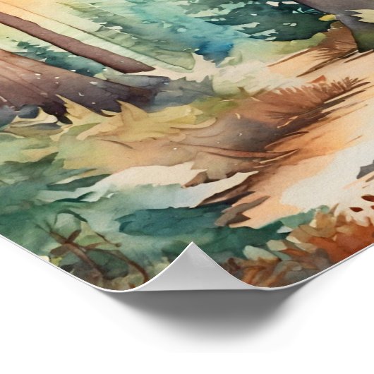 森の木の水彩画のポスター ポスター (角)