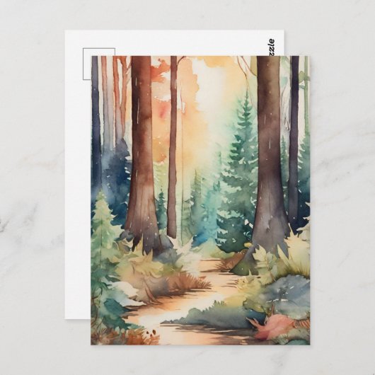 森の木の水色 ポストカード (正面/裏面)