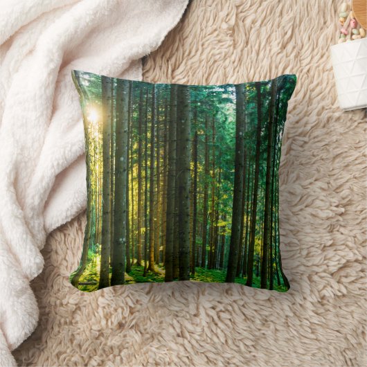 森の木の間の日光 クッション (ブランケット)