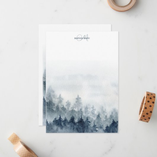 森の木モノグラムの ノートカード (正面/裏面インサイチュ)