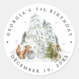 森の木立のウィンター・バースデー・パーティ ありがとう ラウンドシール