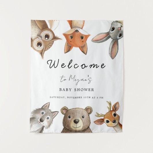森の木立の動物たち　トラベルベイビーシャワー タペストリー (正面)
