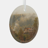 森の木造の家 – 静かなシーン ガラスオーナメント (正面右)