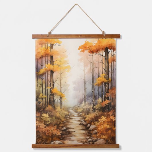 森の木道の紅葉 吊り下げ型タペストリー (正面)