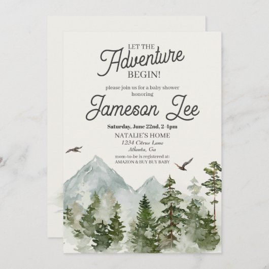 森の木陰のベビーシャワー招待状 招待状 (正面/裏面)