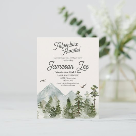 森の木陰の誕生日パーティー招待状 ポストカード (スタンド正面)