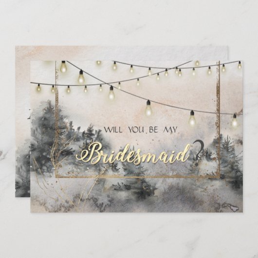 森の木 ウッドランドのストリングライト 招待状 (正面/裏面)