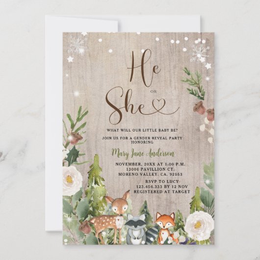 森の松の木と冬の男女が明かす 招待状 (正面)