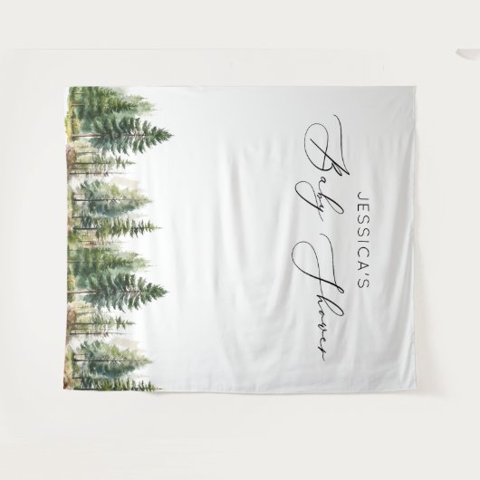 森の松の木の赤ちゃんのシャワーを冒険が待っている タペストリー (正面(横))