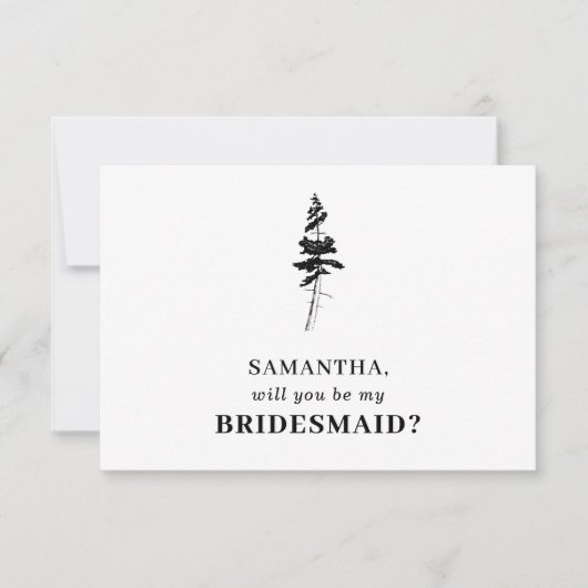 森の松の木インディー 私のブライズメイドになってくれる? 招待状 (正面)