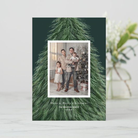 森の松の木クリスマスホリデー写真 シーズンカード (スタンド正面)