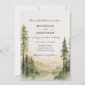 森の松の木 山 キリスト教の結婚式 招待状 (正面)