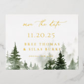 森の松の木 Save The Date 箔入りポストカード 箔招待状ポストカード (正面)