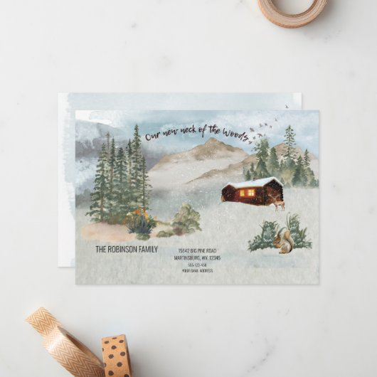森の松の森のキャビンが動く新しい首 ノートカード (正面/裏面インサイチュ)