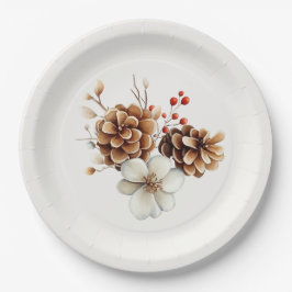 森の松ぼっくりとクランベリー ペーパープレート