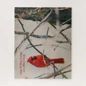 森の枝の赤く基本的な鳥 ジグソーパズル (縦)