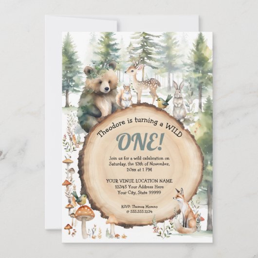 森の森かわいい動物が鹿を飼い始める 招待状 (正面)