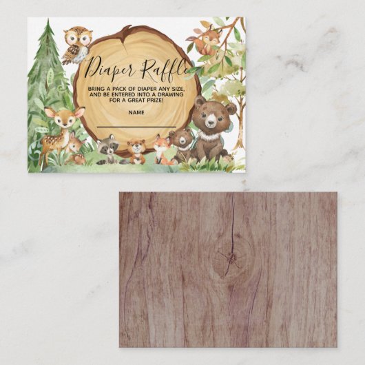 森の森のおむつラッフルベビーシャワー エンクロージャーカード (正面/裏面)