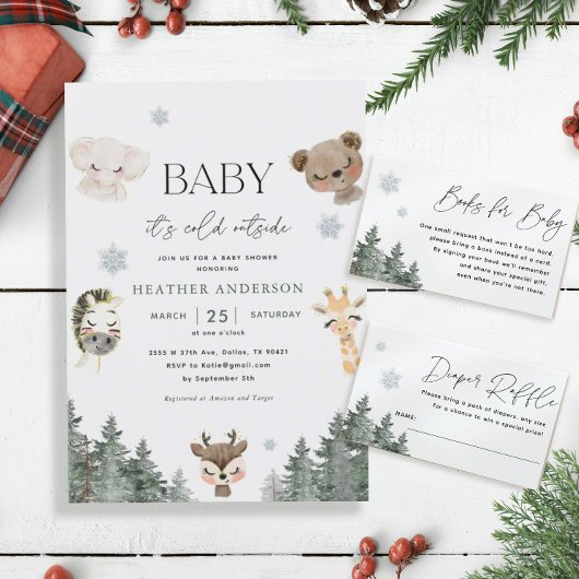 森の森のベビーベビーシャワー外は寒い 招待状