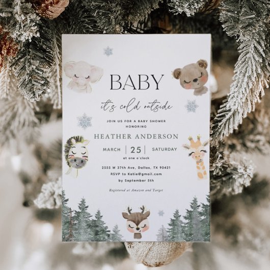 森の森のベビーベビーシャワー外は寒い 招待状