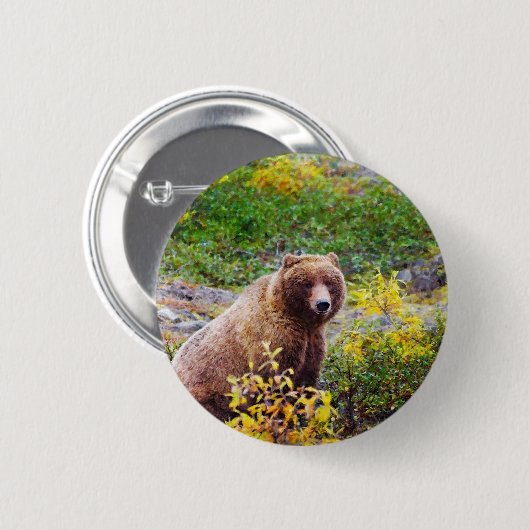 森の森の中の可愛いクマの動物ピンボタン 缶バッジ (正面&裏面)
