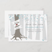 森の森の冬の雪の結婚式の日付を保存 セーブザデート (正面/裏面)