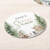 森の森の動物かわいい赤ちゃんシャワー ラウンドペーパーコースター (アングル)