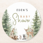 森の森の動物かわいい赤ちゃんシャワー ラウンドペーパーコースター (正面)