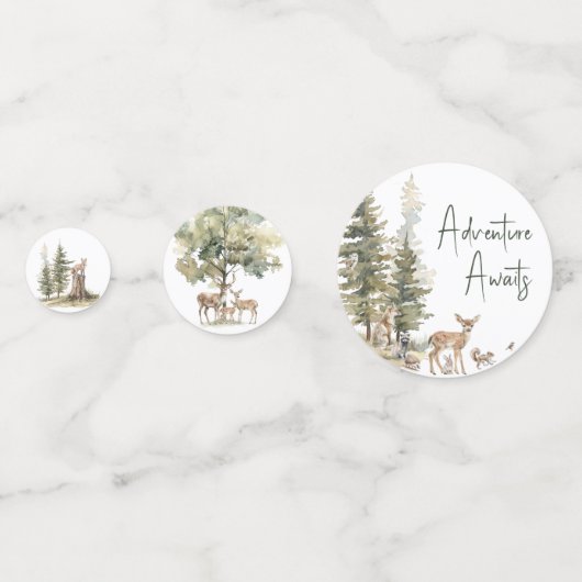 森の森の動物の冒険がテーブルを待つ コンフェッティ (裏面)