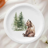 森の森の動物の熊と鳥の赤ちゃんシャワー ペーパープレート