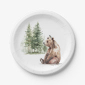 森の森の動物の熊と鳥の赤ちゃんシャワー ペーパープレート (正面)