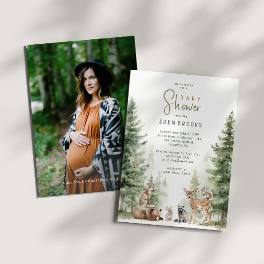 森の森の動物の赤ちゃんシャワー写真 招待状