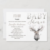 森の森の動物の鹿の少年の赤ちゃんシャワー 招待状 (正面)